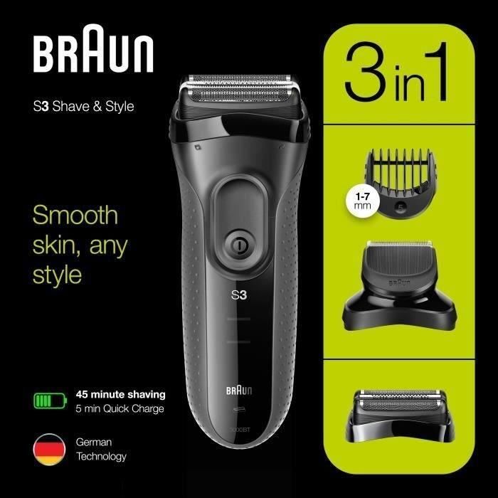 BRAUN SERIES 3 SHAVE & STYLE 3000BT Electric Shaver with Beard Trimmer - Black