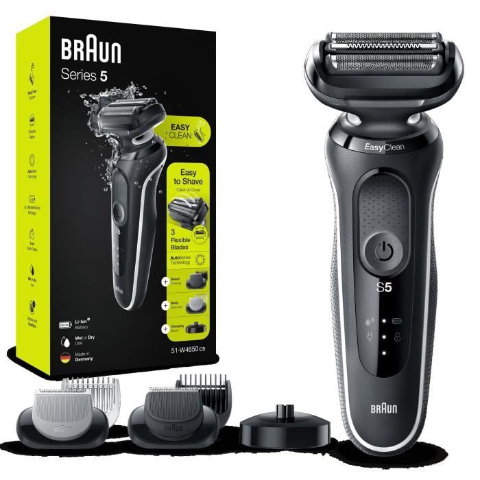 Electric razor Braun Series 5 51 -W4650CS - 2 Easyclick accessories, Recharge base, white