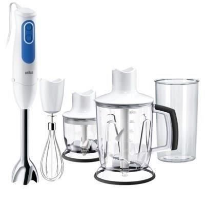 BRAUN MQ3045WH Hand blender with 2 Aperitive choppers - White and Blue