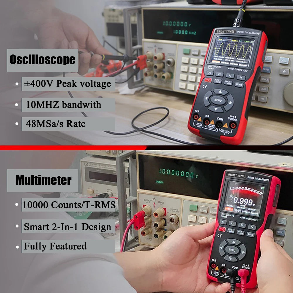 Digitales Oszilloskop Multimeter, Echtzeit-Abtastrate, Effektivwert (True RMS)