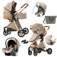 Kinderwagen, 3-in-1-Design, leicht und mit vier Rädern ausgestattet.