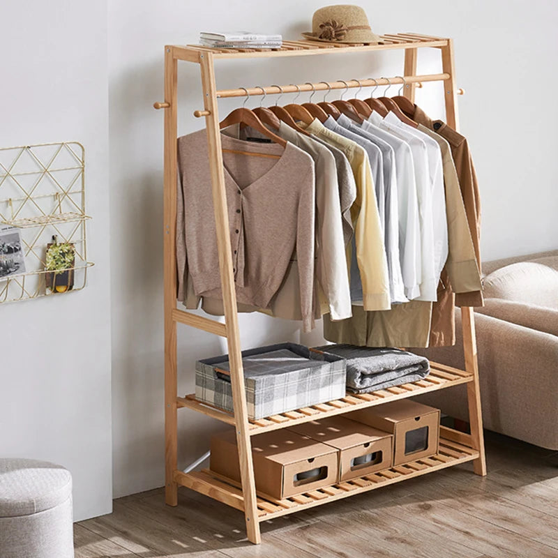 Bamboo Garment Rack, Heavy Duty, Clothing Storage Organizer