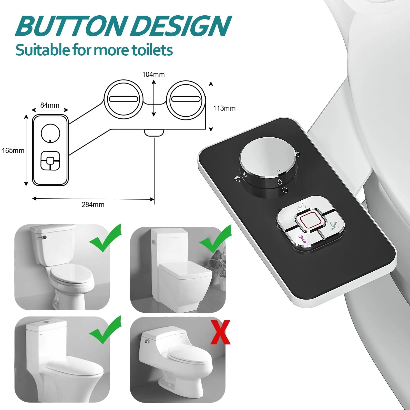 Bidet Toilet Seat Attachment, Non-Electric, Self-Cleaning, Dual Nozzles