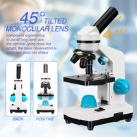 Biologiske mikroskoper, 100X-2000X forstørrelse, telefonadapter