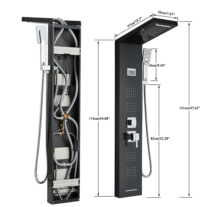 Bathroom Shower Panel Tower System, Wall-Mounted Mixer Tap, Spa-Like Massage Experience