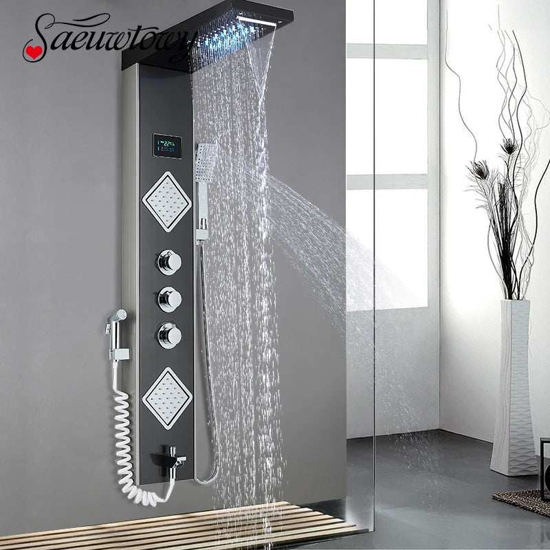 Shower Panel Column, Constant Temperature Display, LED Light