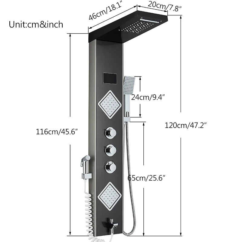 Shower Panel Column, Constant Temperature Display, LED Light