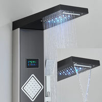 Suihkupaneeli, jossa on jatkuvan lämpötilan näyttö ja LED-valo.