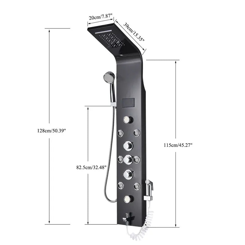 Panou de duș, afișaj LED, cap de ploaie și cascadă