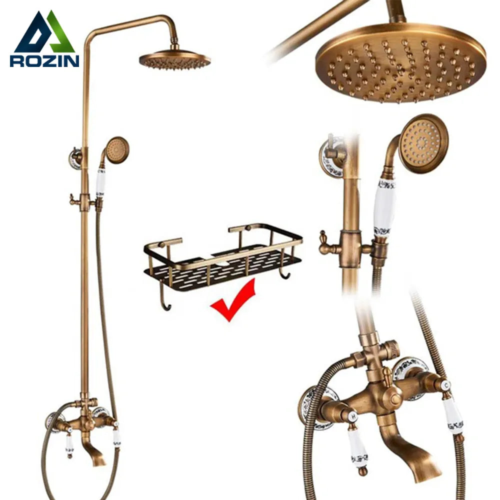 Shower Faucets Set, Antique Brass, Dual Knobs