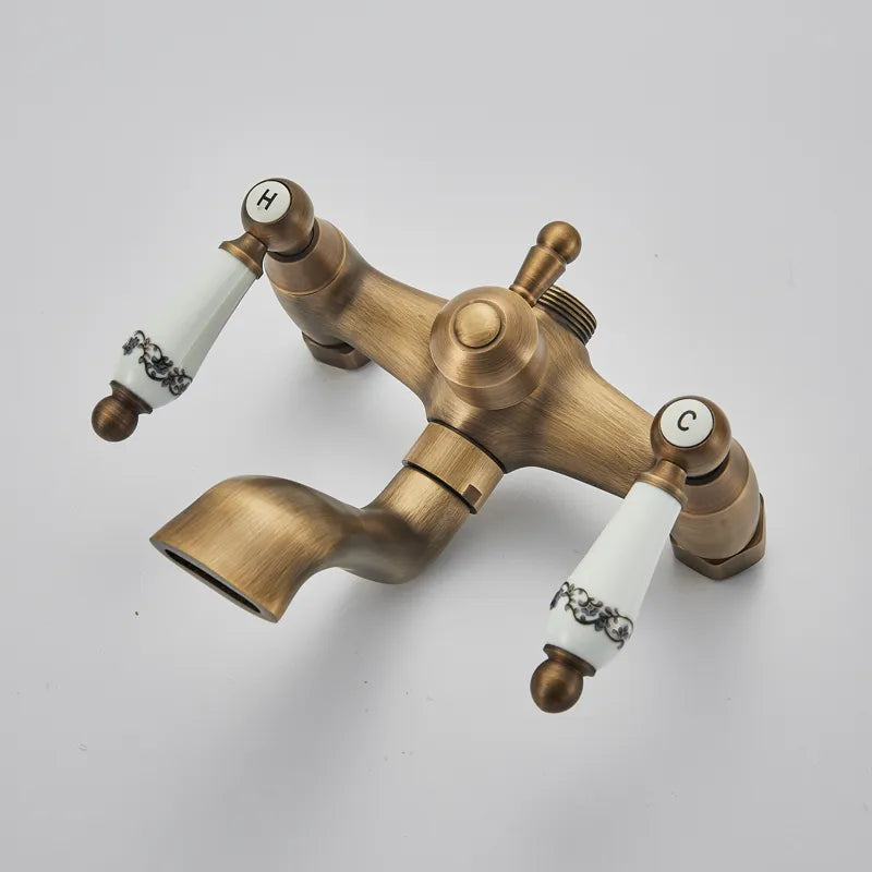 Shower Faucets Set, Antique Brass, Dual Knobs
