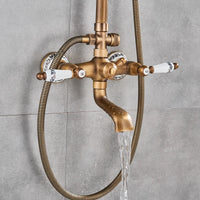 Shower Faucets Set, Antique Brass, Dual Knobs