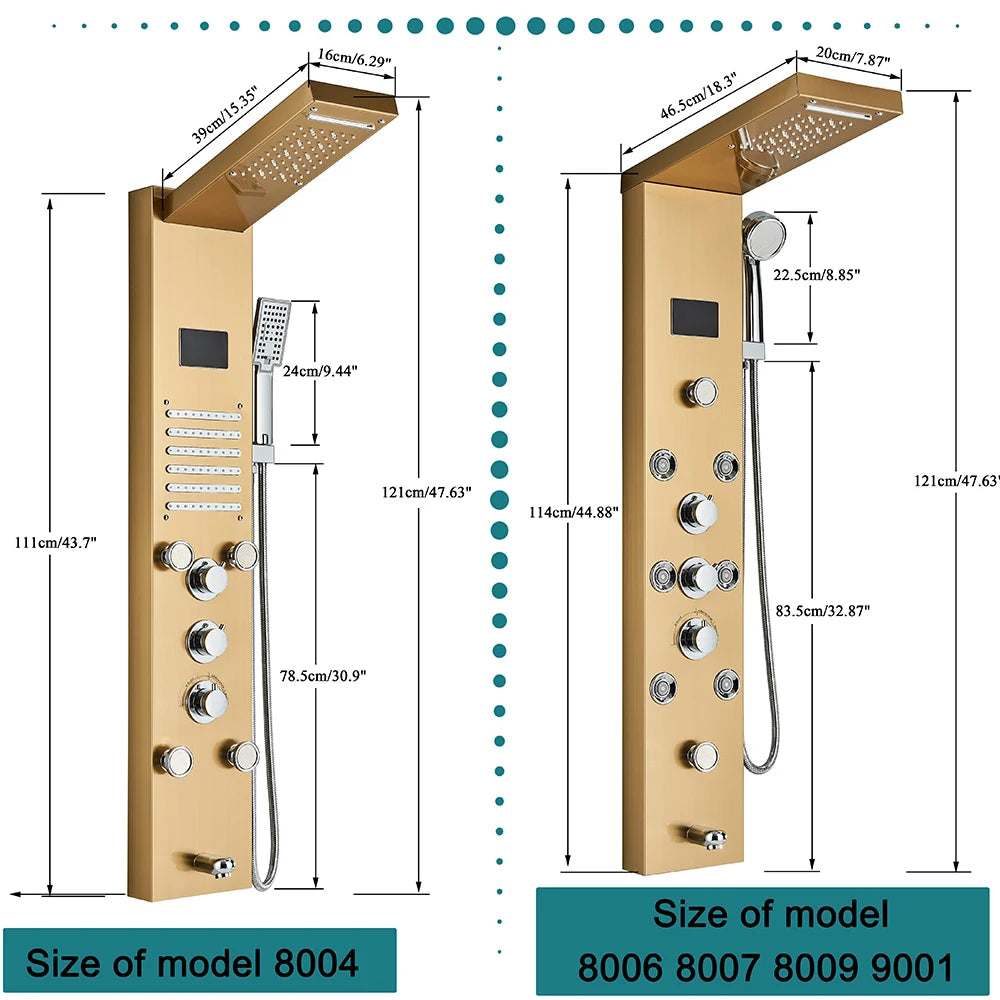 Shower Panel Tower, LED Shower System, SPA Massage