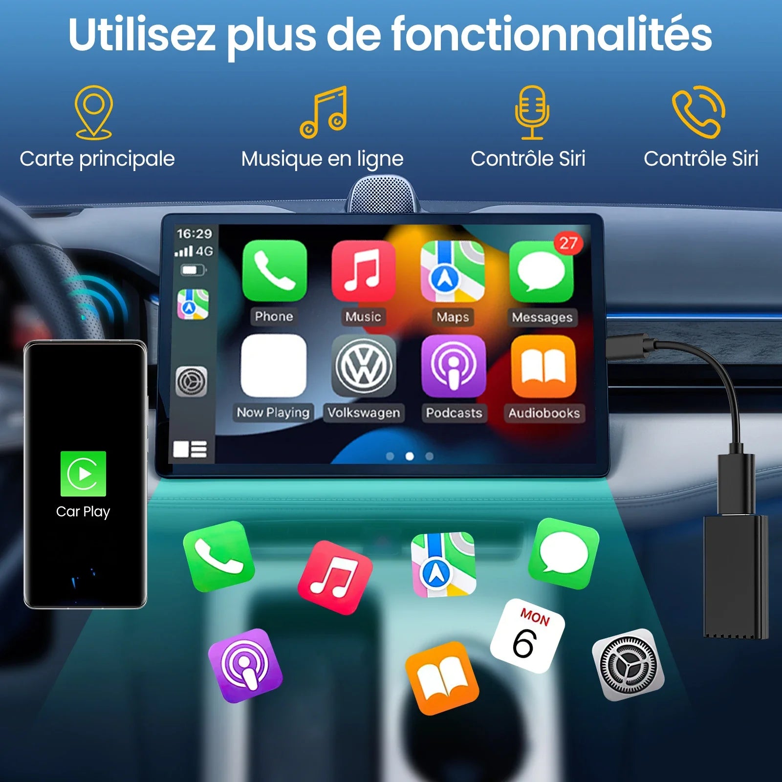 CarPlay Wireless Adapter, Plug and Play, OEM Wired Compatibility