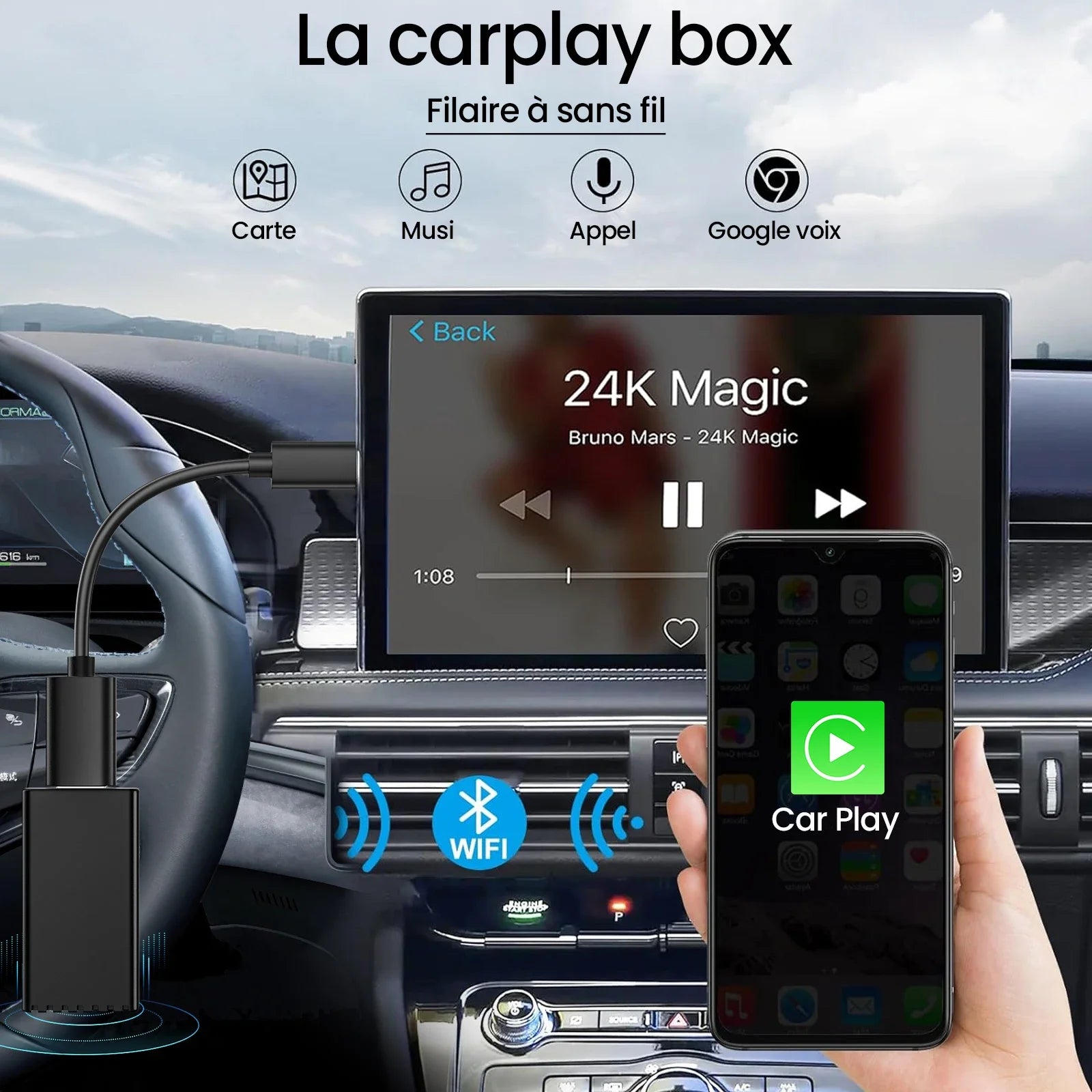 CarPlay Wireless Adapter, Plug and Play, OEM Wired Compatibility