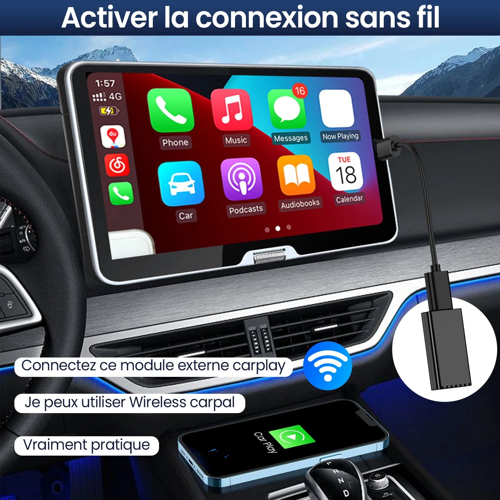 CarPlay Draadloze Adapter, Plug en Play, OEM Bedrade Compatibiliteit