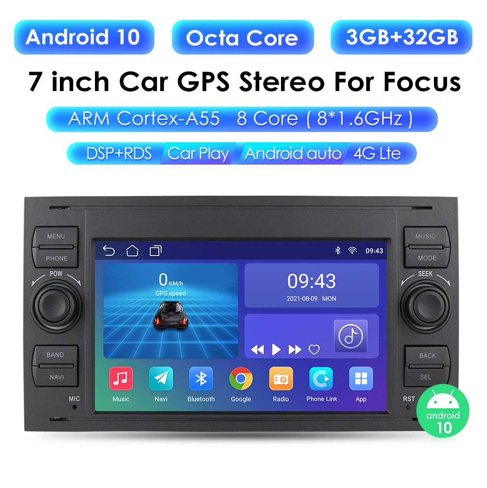 Auto Radio Android, Ford Focus S-max C MAX Kuga Galaxy Fiesta Transit Fusion Connect Mondeo Carplay Autoradio Audio AI Stem