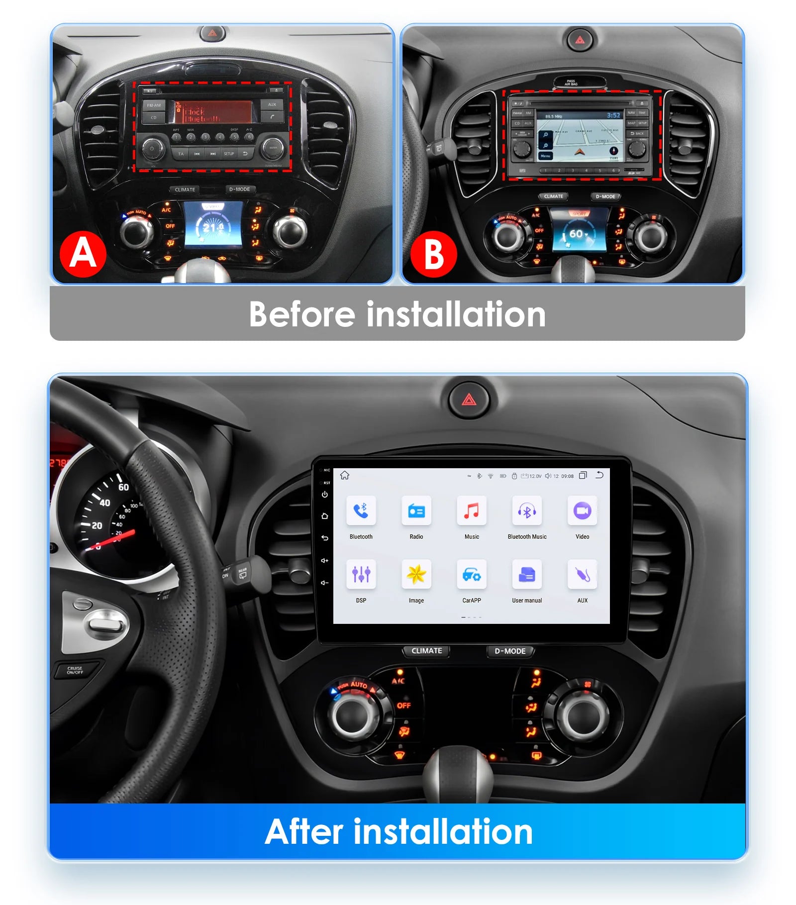 Autosoitin Android, Nissan JUKE 2010-2014, Carplay AI-ääniohjaus