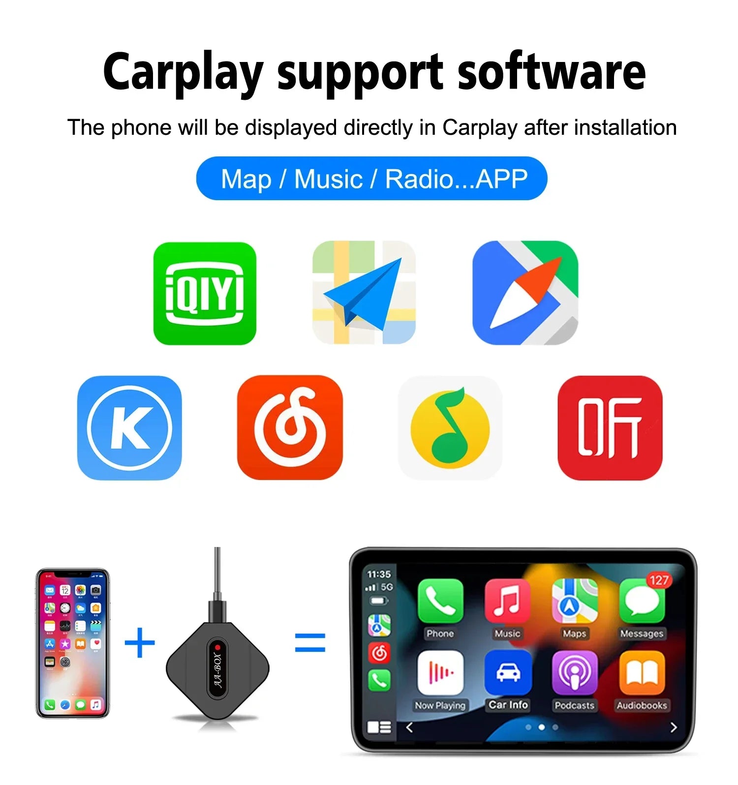 CarPlay Android Auto AI Box, Draadloze Verbinding, Plug en Play