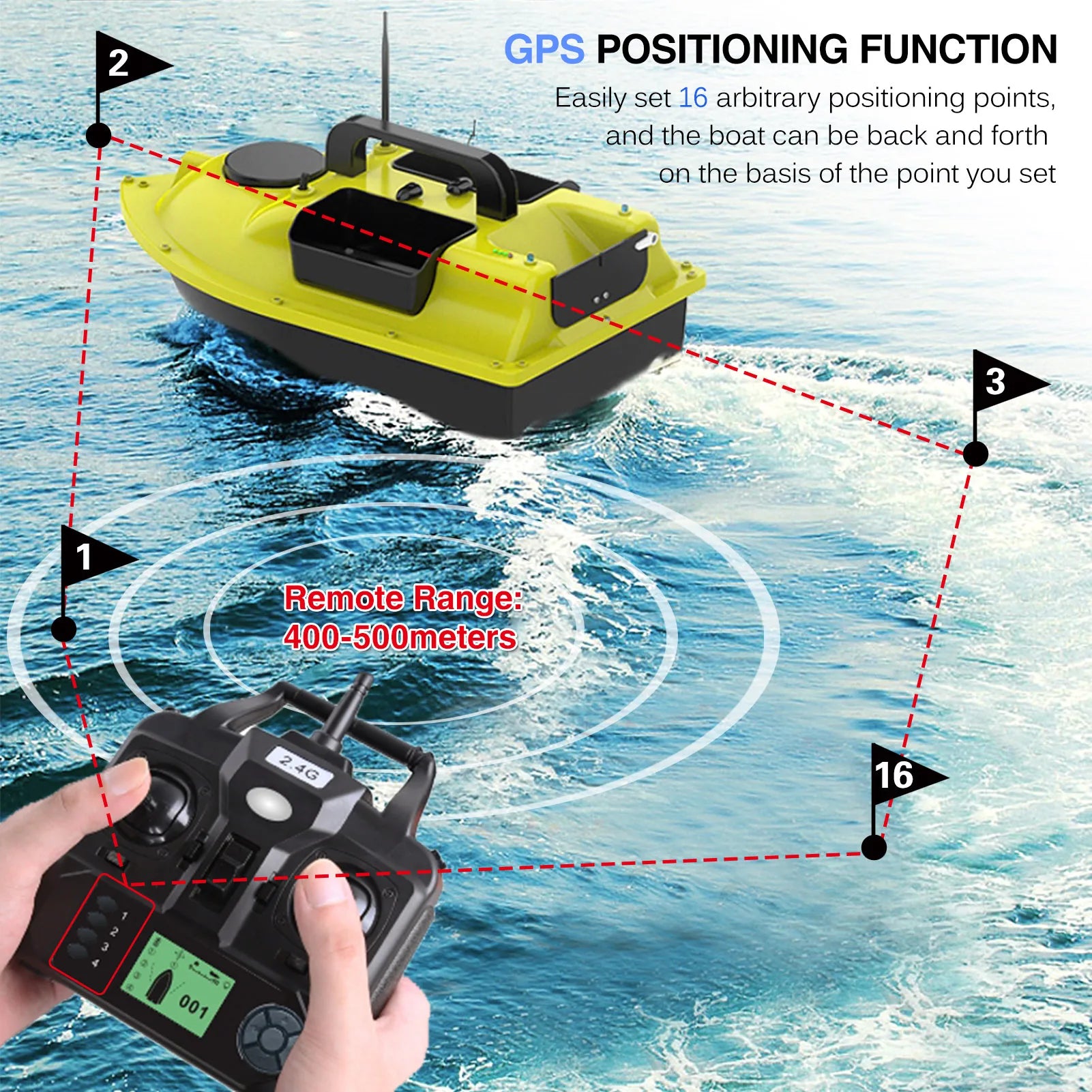 GPS Fishing Bait Boat, 10000mAh, 3 Bait Containers