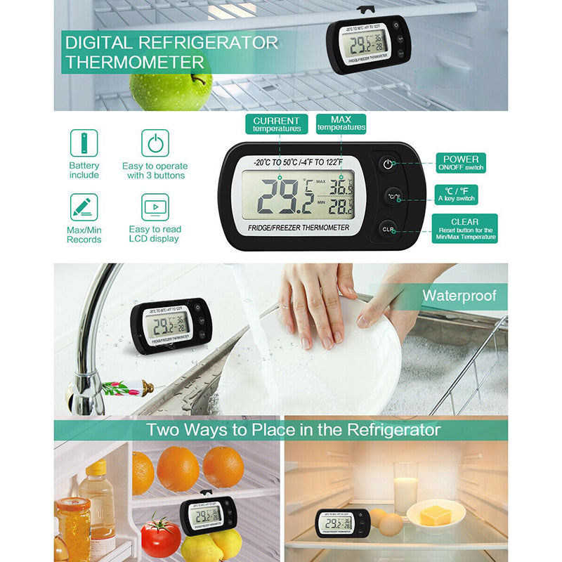 Digitale Waterdichte Thermometer - Groot Scherm, Hangende Koelkast Meter.