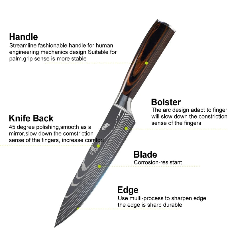 Küchenmesser-Set, Laser-Damastmuster, japanisches Santoku-Messer