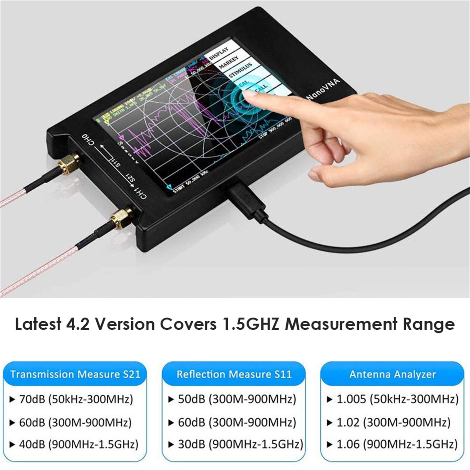 Vector Network Analyzer, 4-inch LCD Touchscreen, Frequency Range 10KHz-15GHz