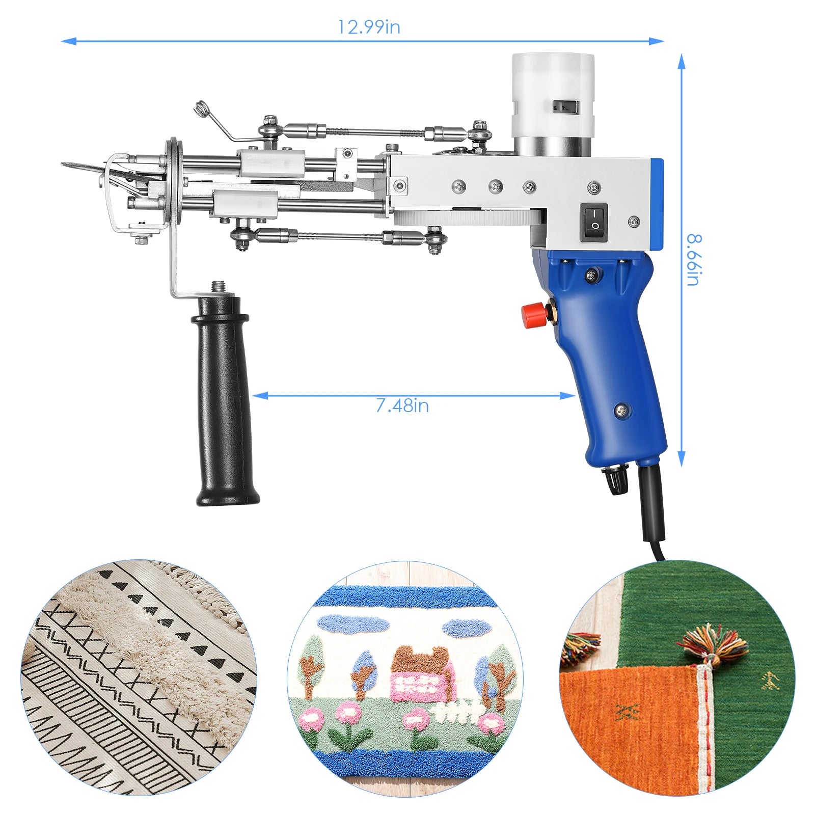 Pistol electric pentru tapițerie, realizare covor DIY, funcționalitate 2 în 1, tensiune reglabilă.