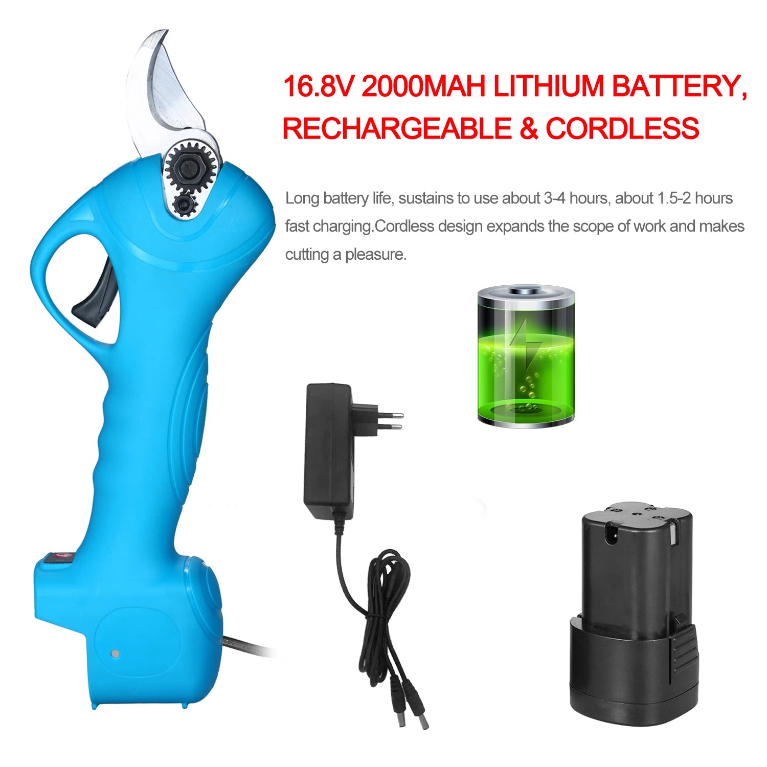 Pruning Shears, Cordless, Rechargeable Lithium Battery