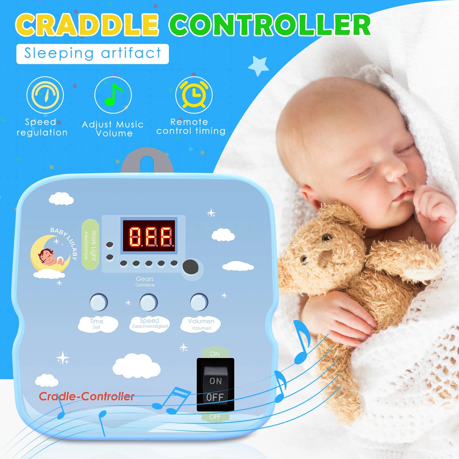 Electric Baby Swing Cradle Controller, Remote Control, Adjustable Timer