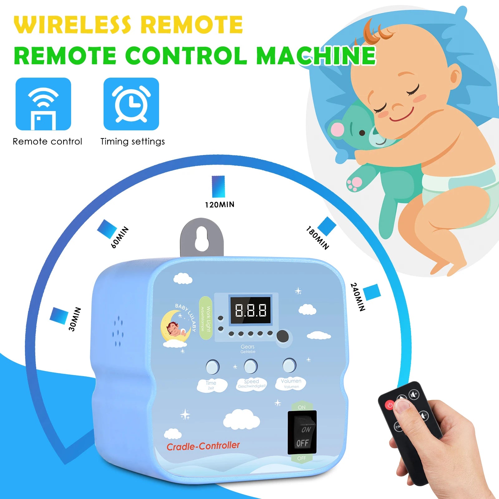 Electric Baby Swing Cradle Controller, Remote Control, Adjustable Timer