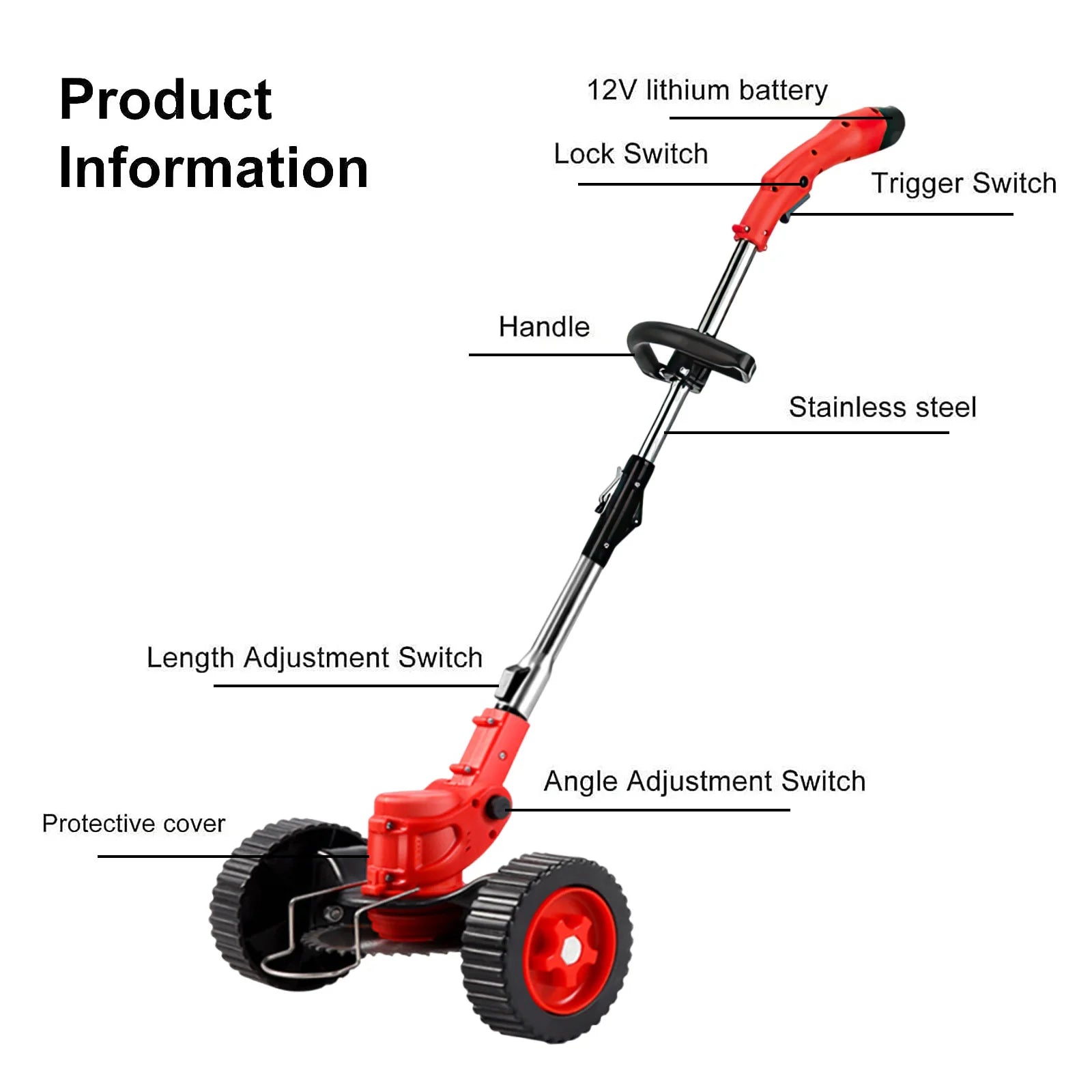 Snoerloze Grasmaaier, Verstelbare Lengte 90-120cm, Compatibel met Makita 18V Batterij