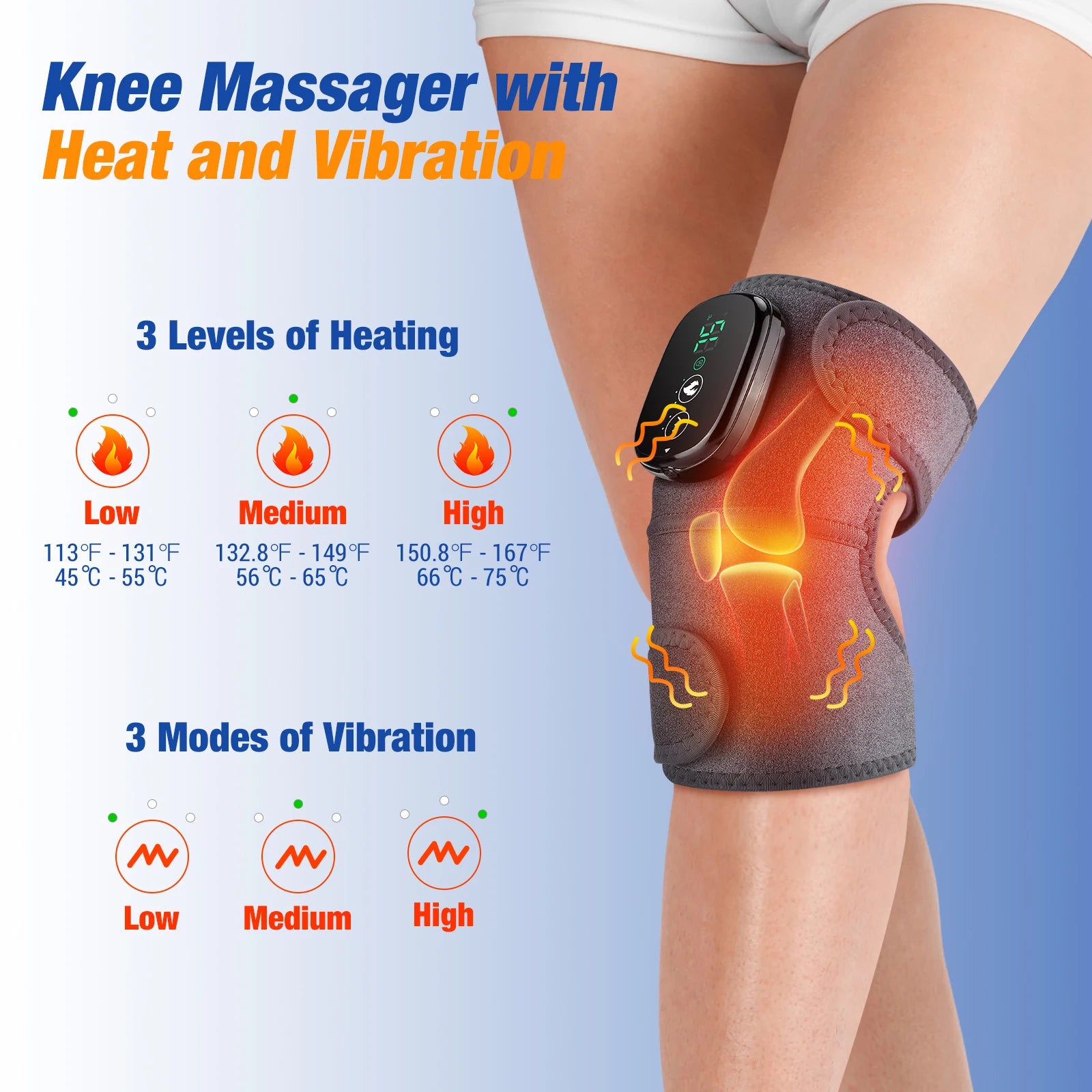 Knæ Massage Vibrationspude, Smertelindring ved Osteoarthritis, Ledfysioterapi