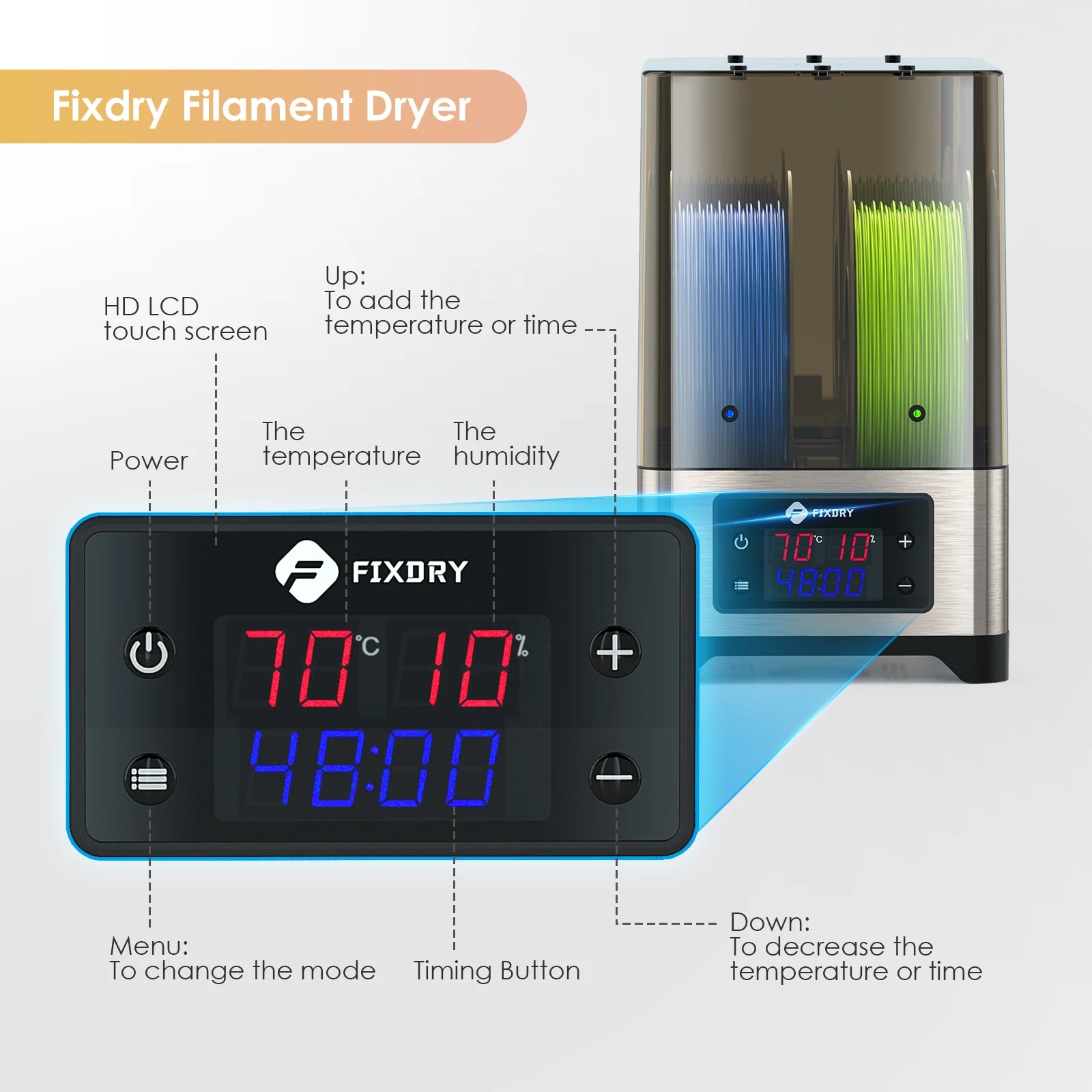 Filament Dryer Box, Fan, 110W PTC Heater