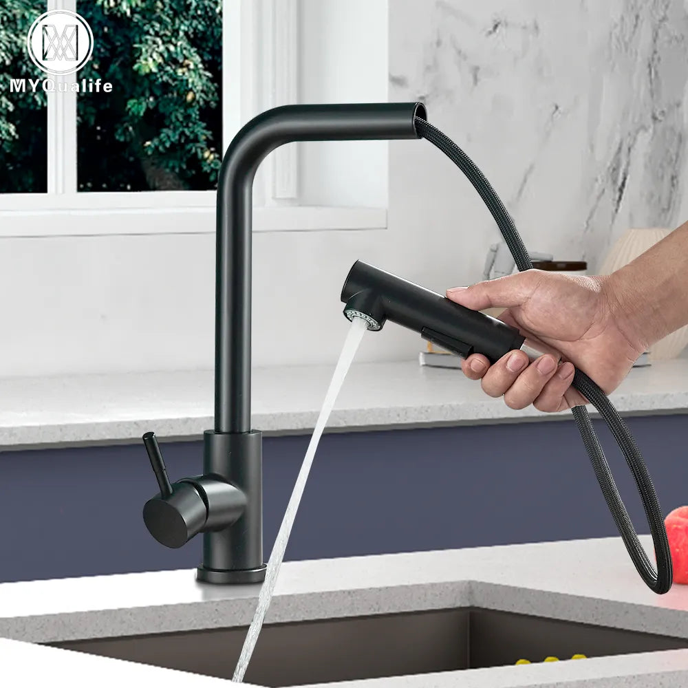 Kitchen Sink Faucet, Pull Out, Stainless Steel