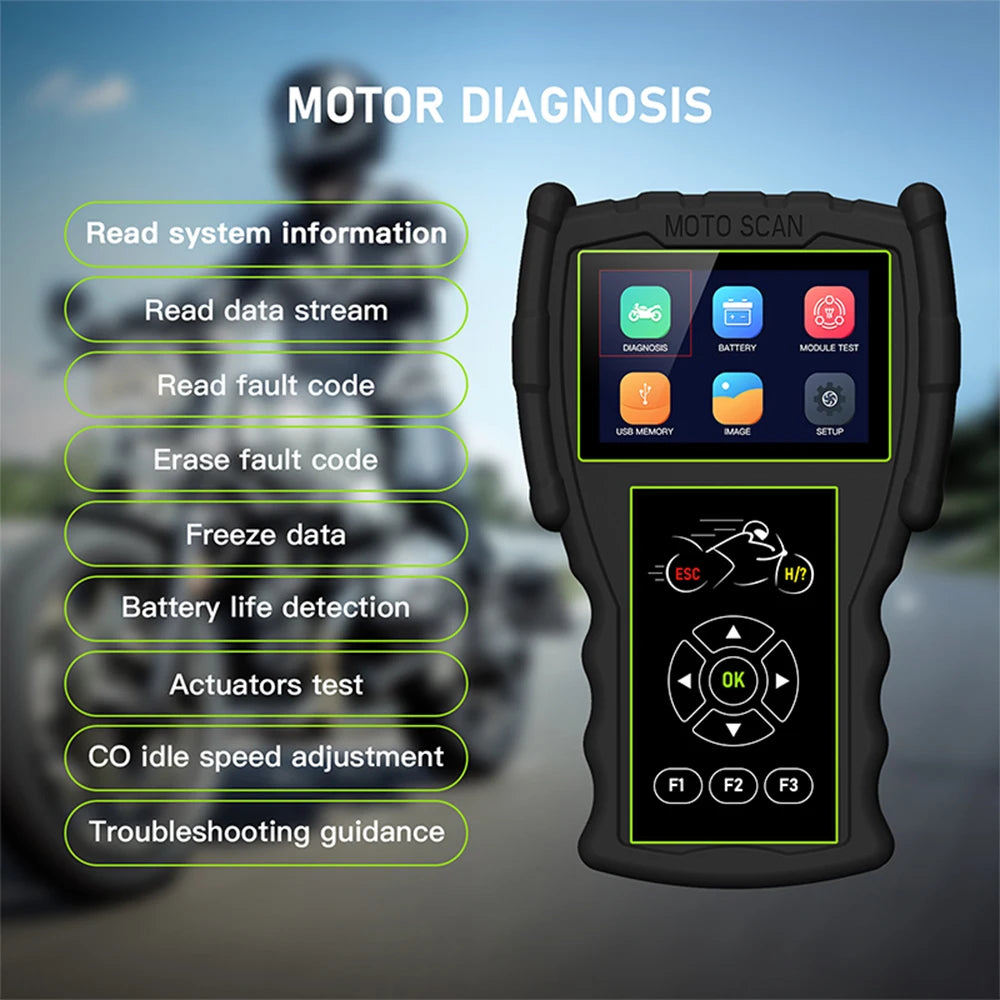 Motorcykel Diagnostisk Verktyg, Fullt Set, 2i1 Skanna Batteritestare