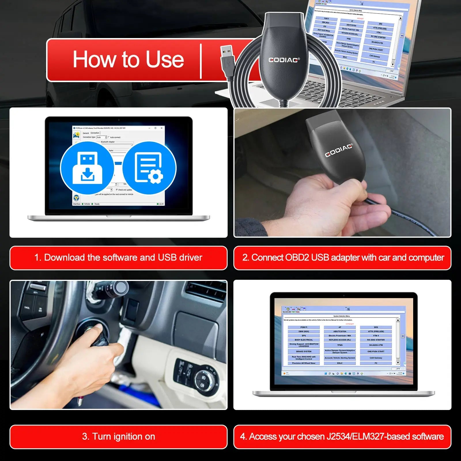 Auto Diagnose Scanner, J2534 Passthru Support, Alle ELM327 Forscan Software