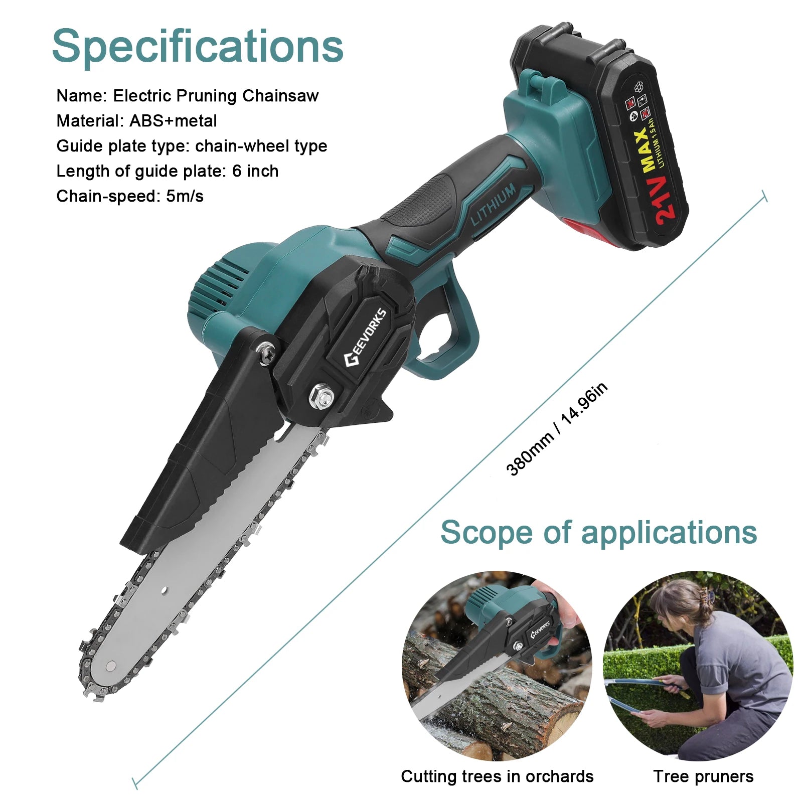 Fierăstraie electrice de tăiat crengi, 6 inch, reîncărcabile