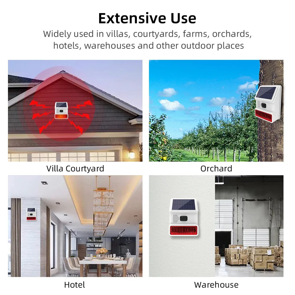 GuardWave | Solar-Funk-Außensirene | 433MHz Kompatibel | Laut & Wetterfest 3