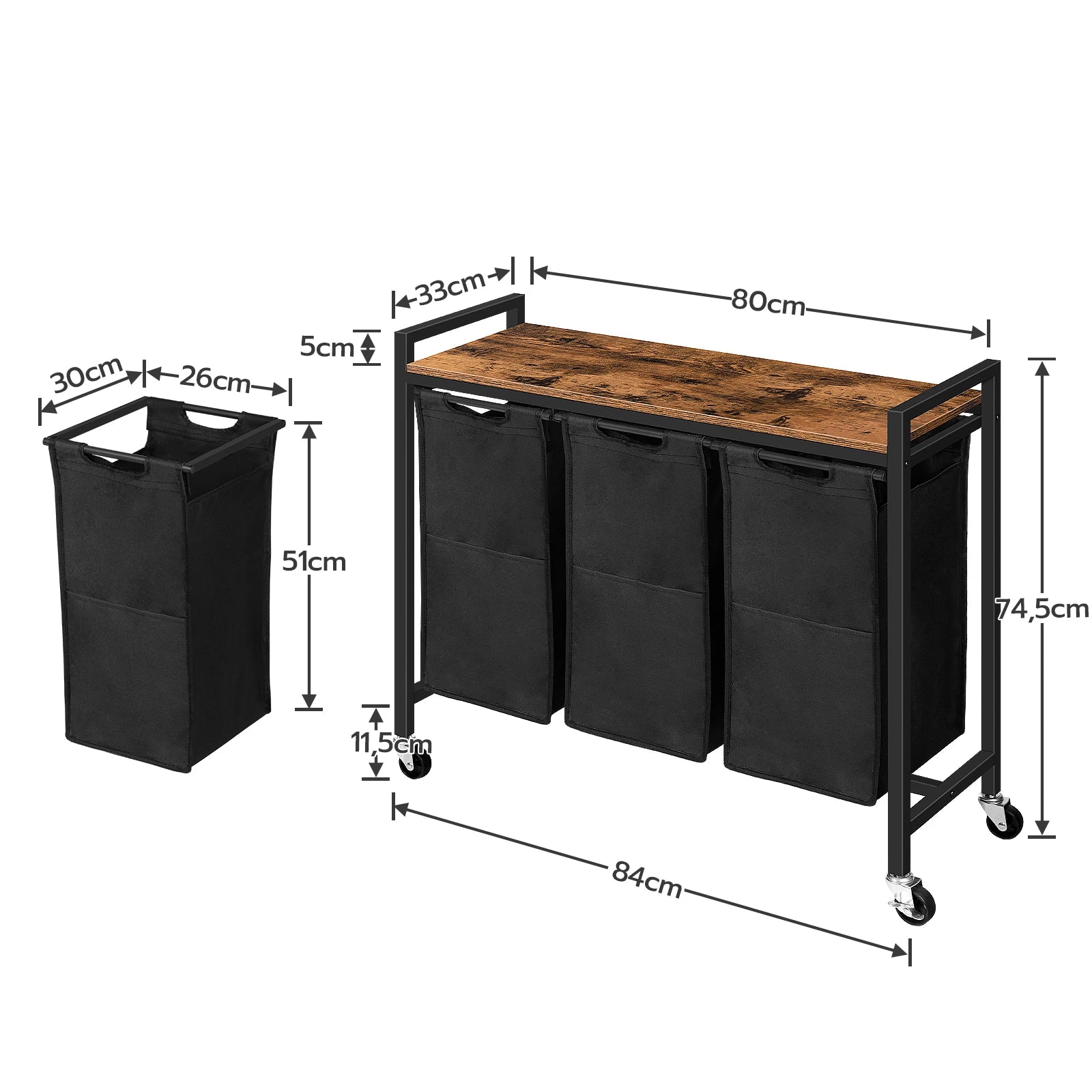 Laundry Basket, 3 Compartments, With Shelf