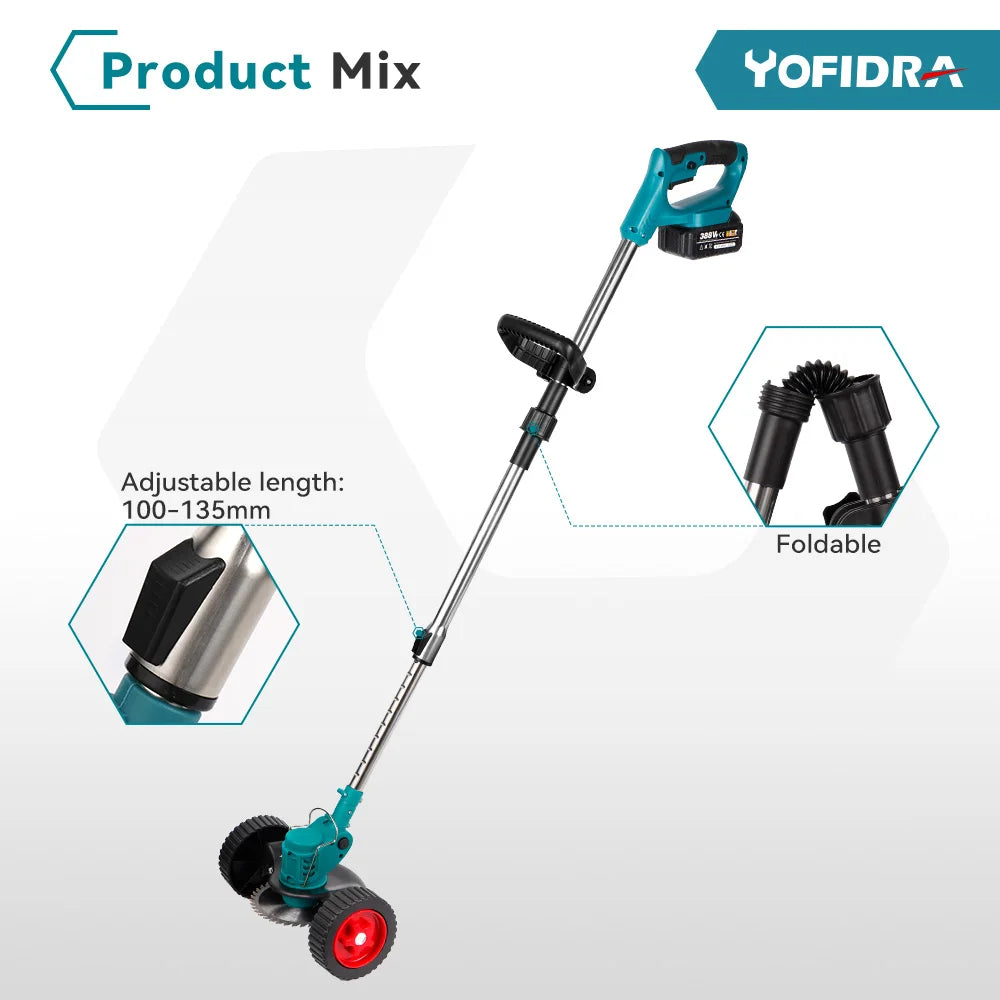 Electric Lawn Mower, Foldable Design, Compatible with Makita 18V Battery