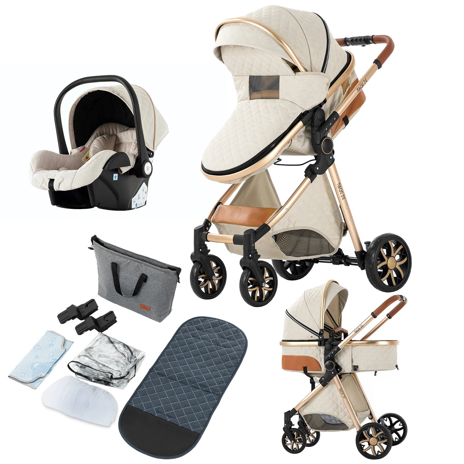 Barnvagn, 3-i-1-design, lättviktig och hög landskap