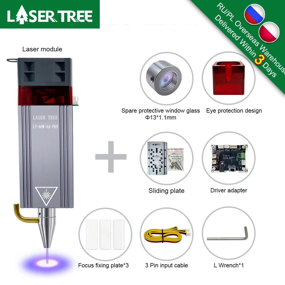 Lasermodul, 20W optisk effekt, blått ljus 450nm
