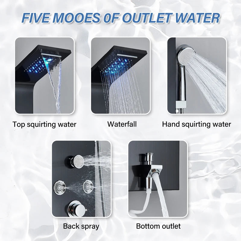 LED Shower Faucet, Digital Display, Waterfall Shower Head