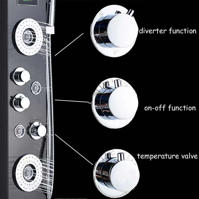 LED-suihkusekoittaja, lämpötilan digitaalinäyttö, vartalohierontajärjestelmä