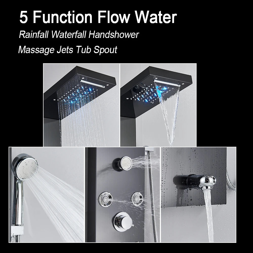 Panou de duș cu LED, Cădere de apă, Afișaj digital