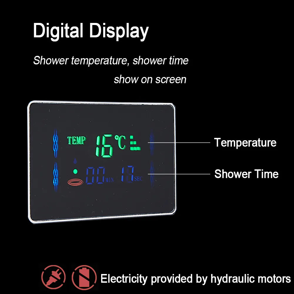 LED Brusepanel, Vandfaldsregn, Digitalt Display