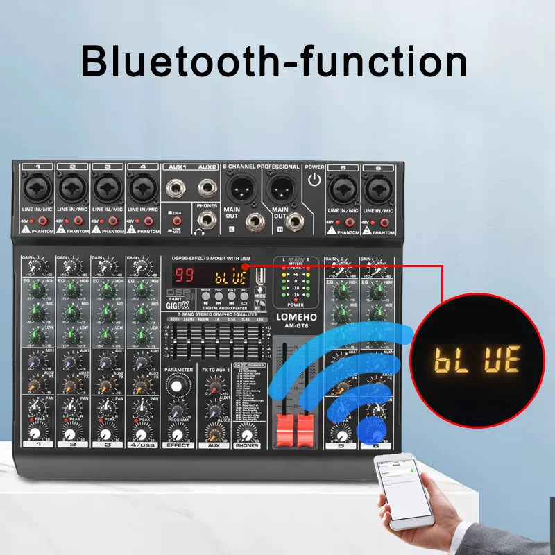 Ljudmixer, 7-band EQ, USB 2 AUX-utgång