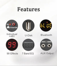 Audio geluidsmixer, 7-bands equalizer, USB 2 AUX-uitgang