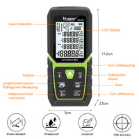 Laser afstandsmeter, verlicht LCD-scherm, Li-ion batterij